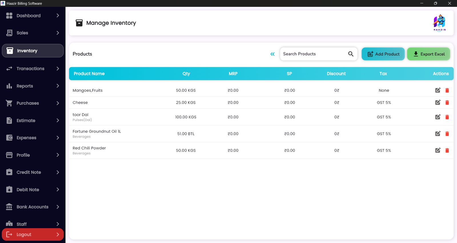 Haazir Billing Software - Inventory Management